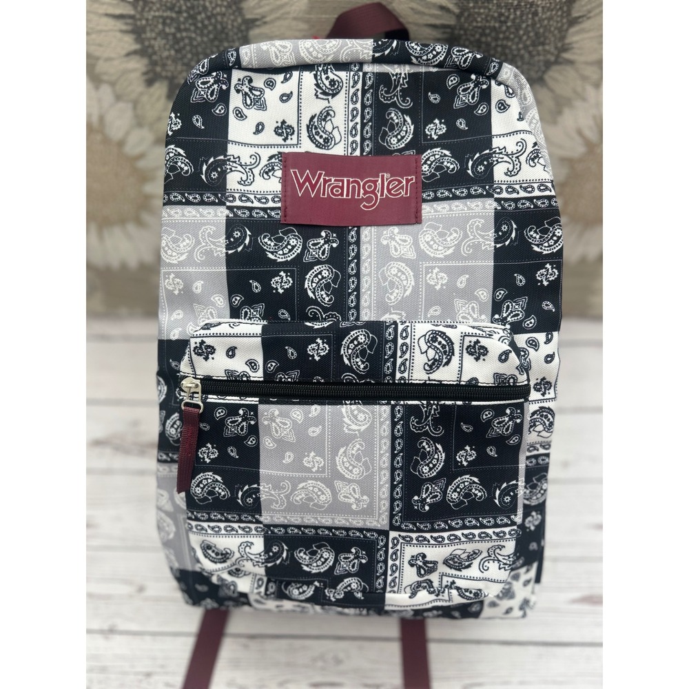 Wrangler Bandana Paisley Patchwork Backpack Black White Burgundy